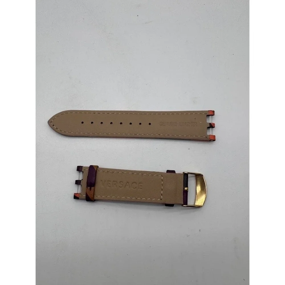 Versace 24mm Genuine‎ Leather Watch Strap Purple Orange Gold Buckle Replacement